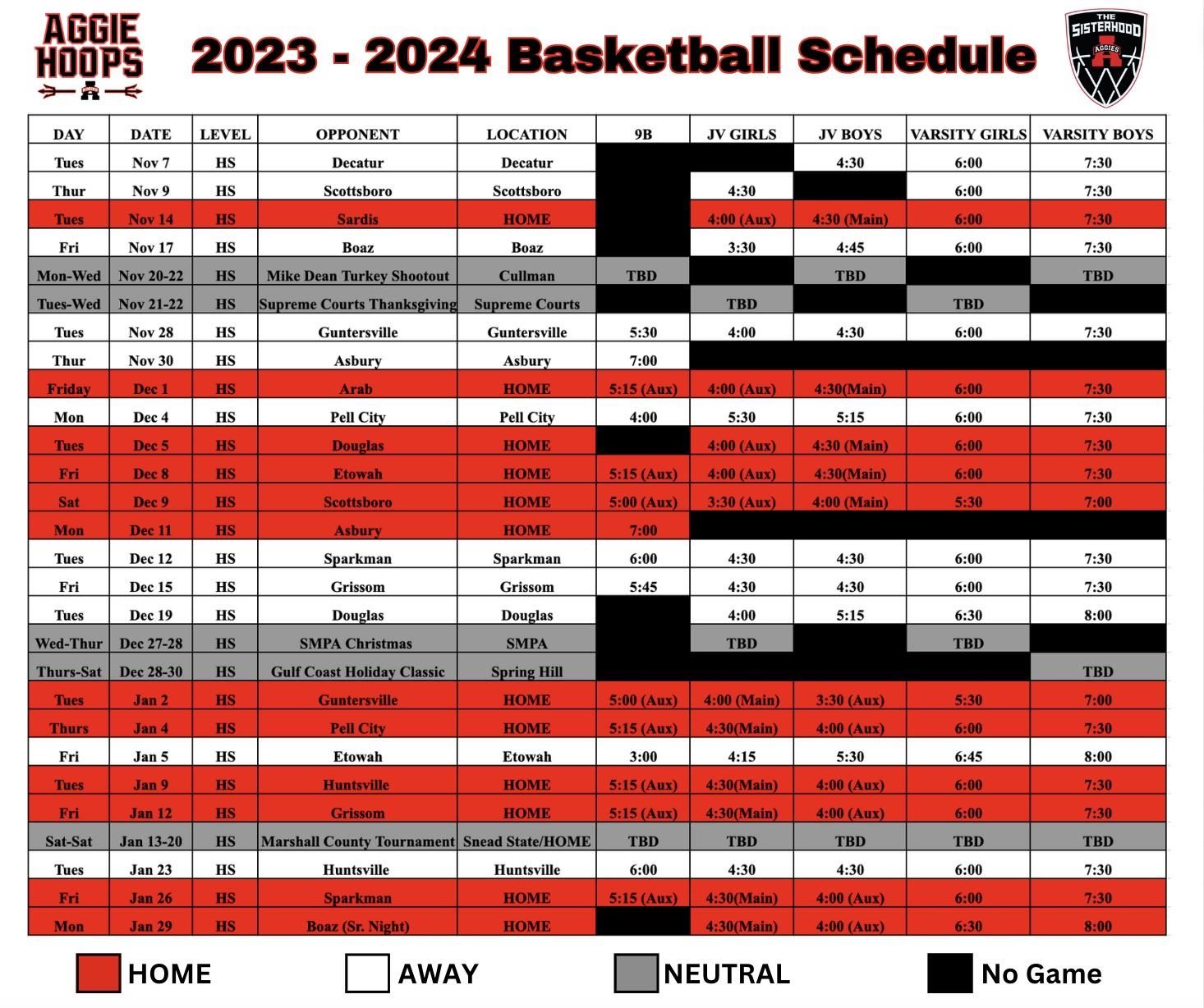  2023-24 Basketball Schedule